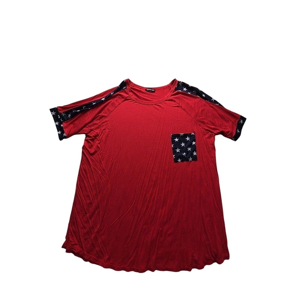 HEIMISH U.S.A Shirt Womens XL Red Crew Neck Short Sleeve Patriotic Stars Top